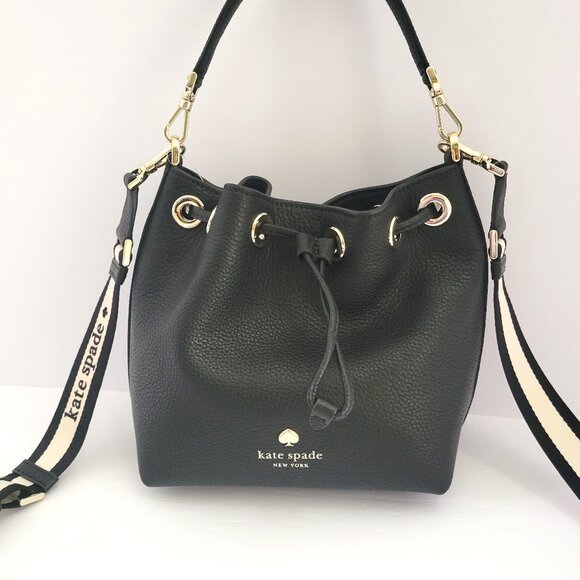 Kate Spade KK071 Emma Small Bucket Bag Crossbody Handbag Black Pebbled Leather - Picture 1 of 7